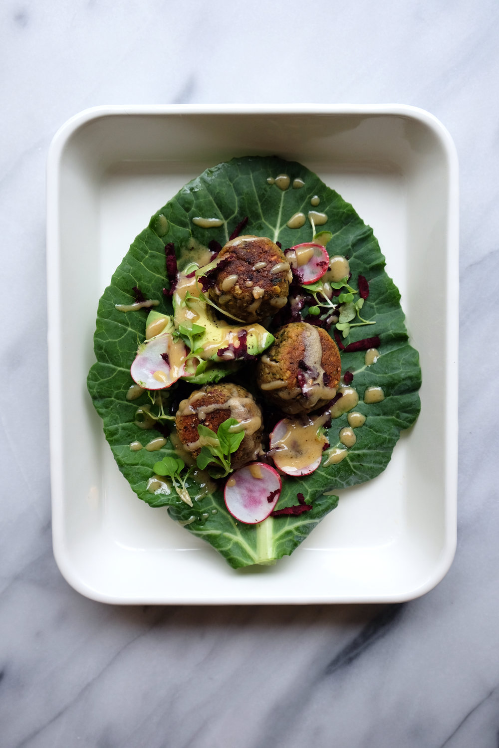 Baked Pistachio-Tempeh Herbed Falafel with Collard Wraps - Wu Haus