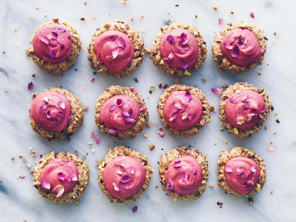 Pistachio Thumbprint Cookies with Rose Cashew Cream Wu Haus