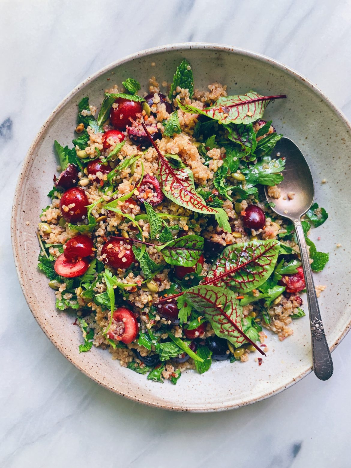 Herbed Cherry Grain Salad with Spicy Ginger-Chili Dressing - Wu Haus